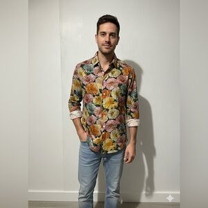 Simon’s Floral Men’s collared modern fit long sleeve button up dress shirt